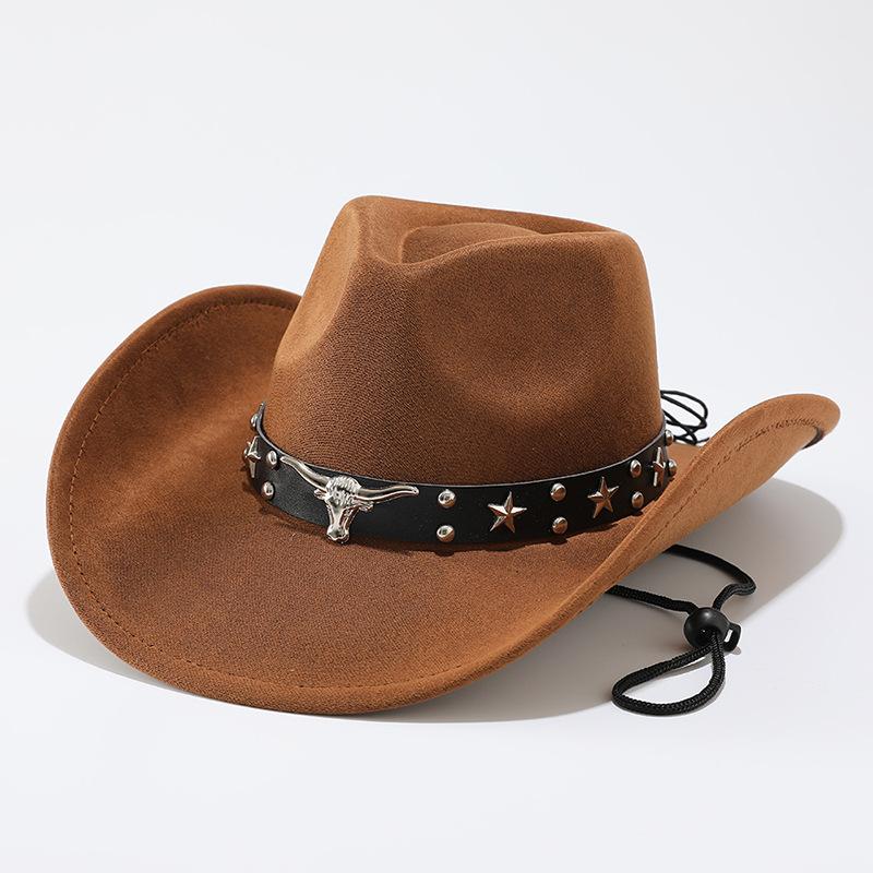 Western denim style big edge hat Tibetan top hat bull head accessories autumn and winter jazz hat, new suede hat