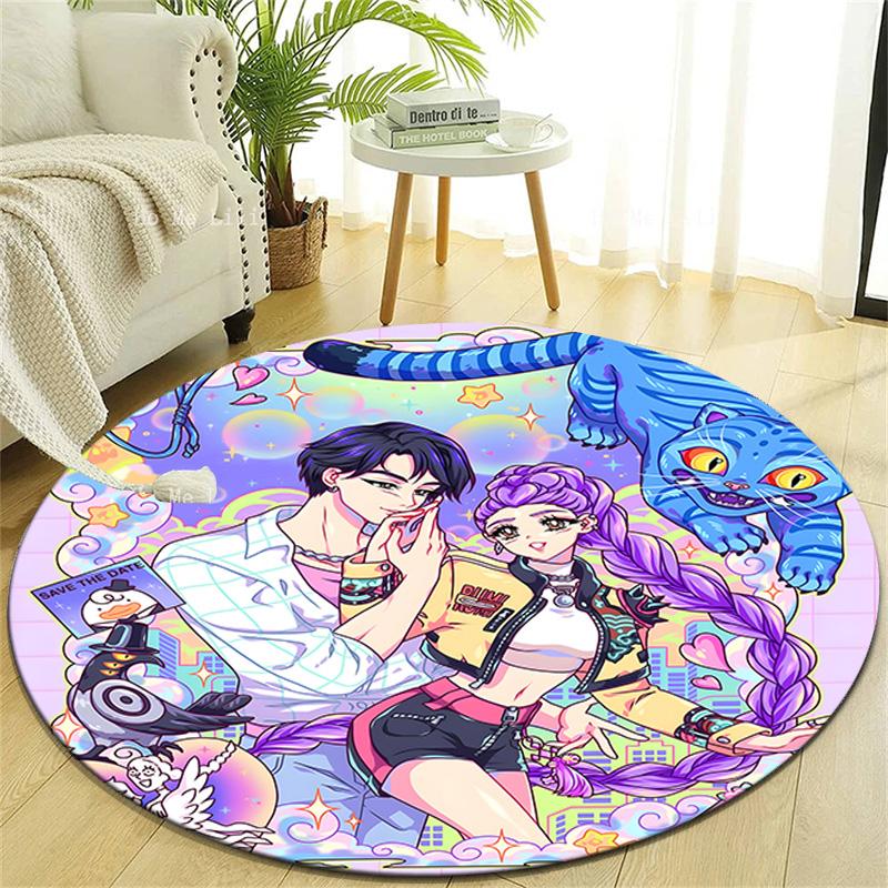 1pc KPop Demon Hunters18 Design Printed Area Round Carpet for Bedroom Living Room Home Decor Rugs Mat Non Slip Mat Rug for Bedside
