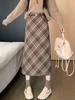 Classic Plaid Knit Midi Skirt High-waisted A-line, Fall/Spring, Women's Clothing.