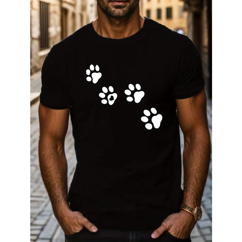 

Cute Paw Prints Men s Short Sleeve T-shirt Summer T-shirt Top Casual, Fashionable 4XL чорний