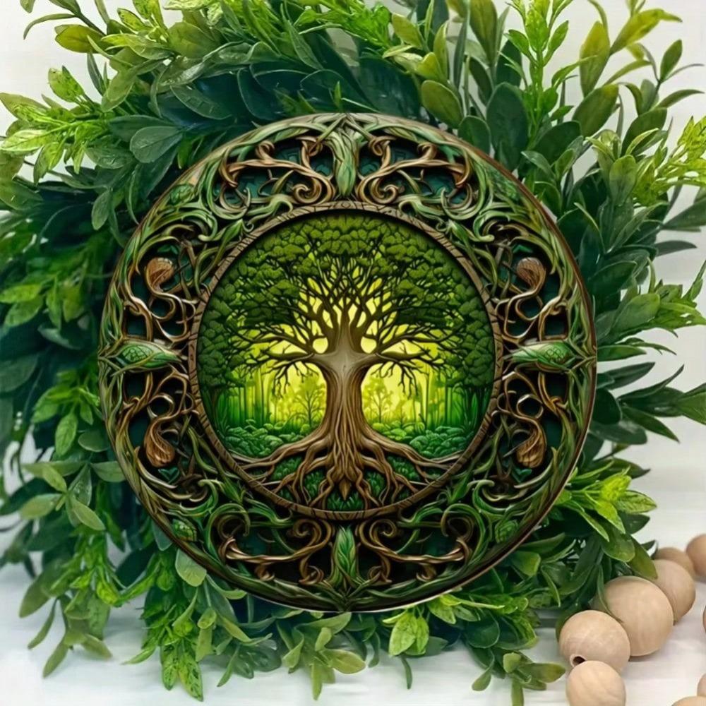 Vintage Green Tree of Life Metal Art Decor 8 Inch Wall Plaque for Home Office Cafe Halloween