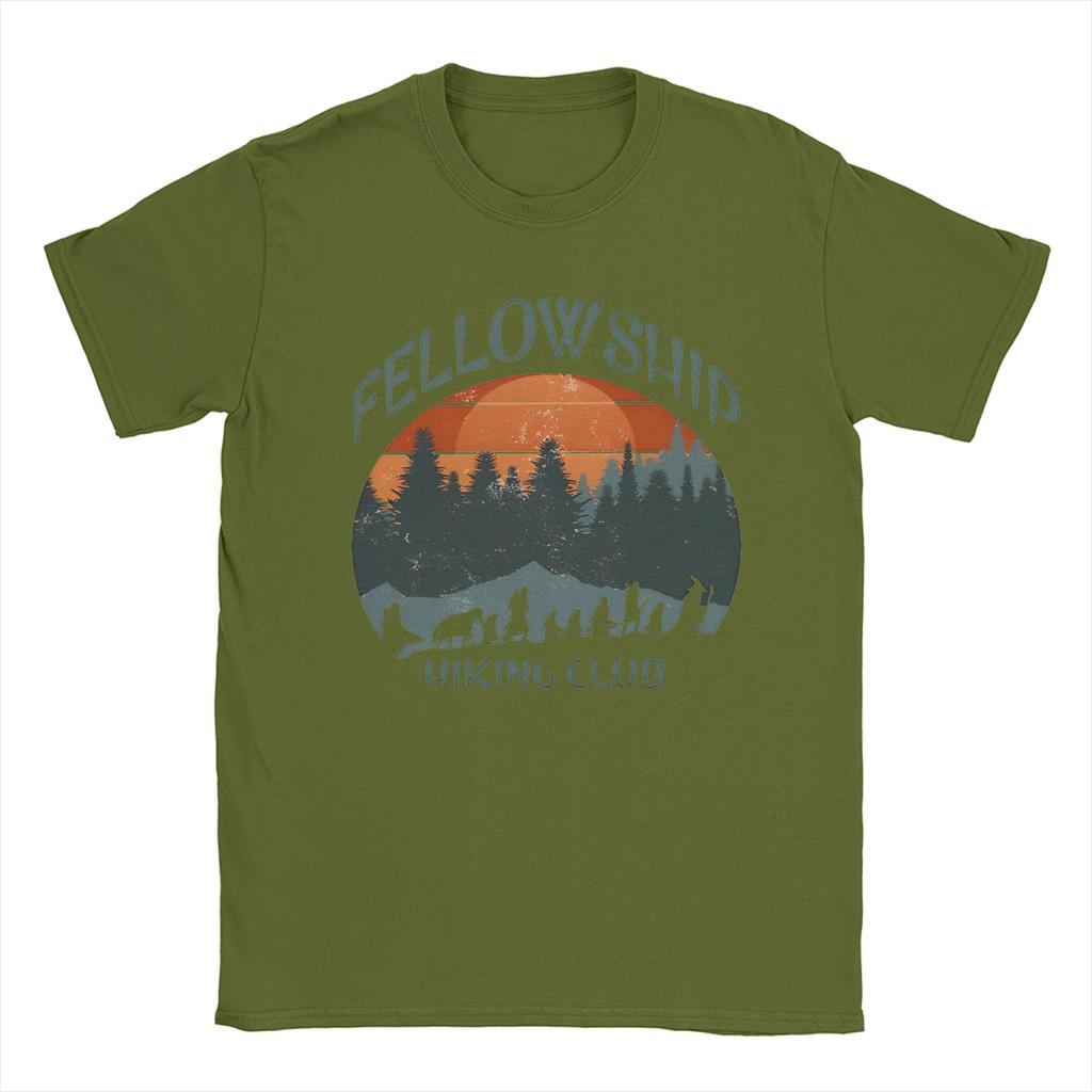 L-Lords Of The R-Rings Fellowship Hiking Club T Shirt Men 100% Cotton Vintage T-Shirts Round Neck  Tee Shirt Short Sleeve Merch