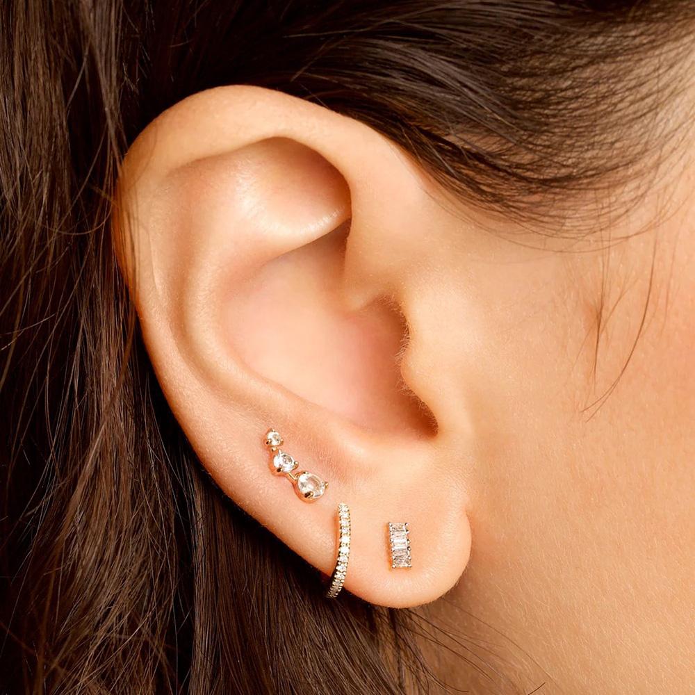 Long Strip Earrings for Women Piercing Daith Rook Zircon Geometric Silver Color Ear Accessories Screw Stud Helix Jewelry Gifts