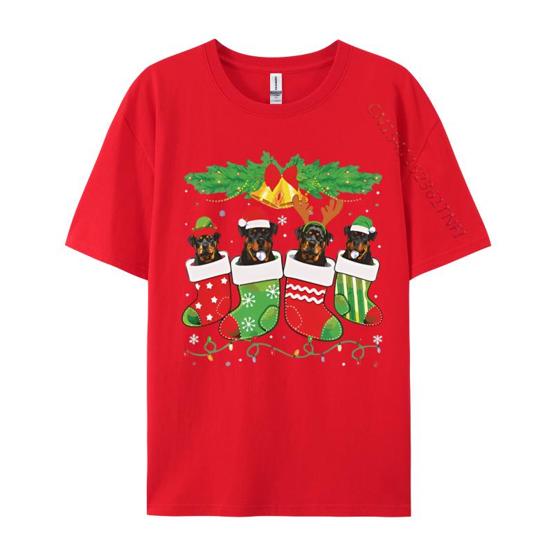 Cute Rottweiler Dog In Sock Christmas Tshirt Novelty Tops T Shirt Fashionable Cotton Unisex T Shirt Graphic T Shirts