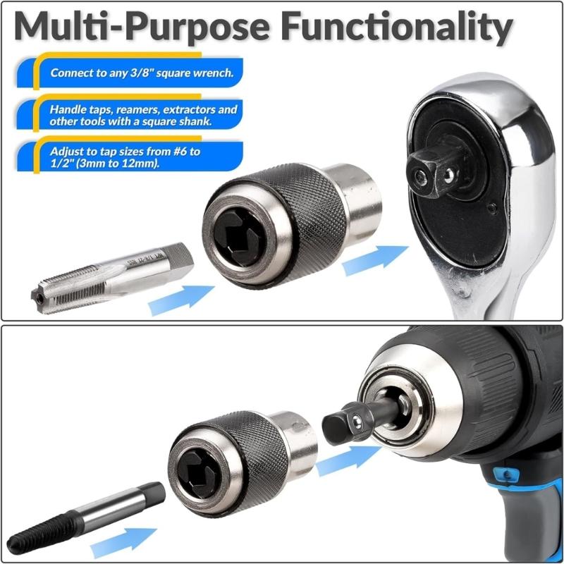 Professional Threading Tool Accessories Set Two Size Tap Socket Extractor for 3/8" Square Wrench and Taps Reamers