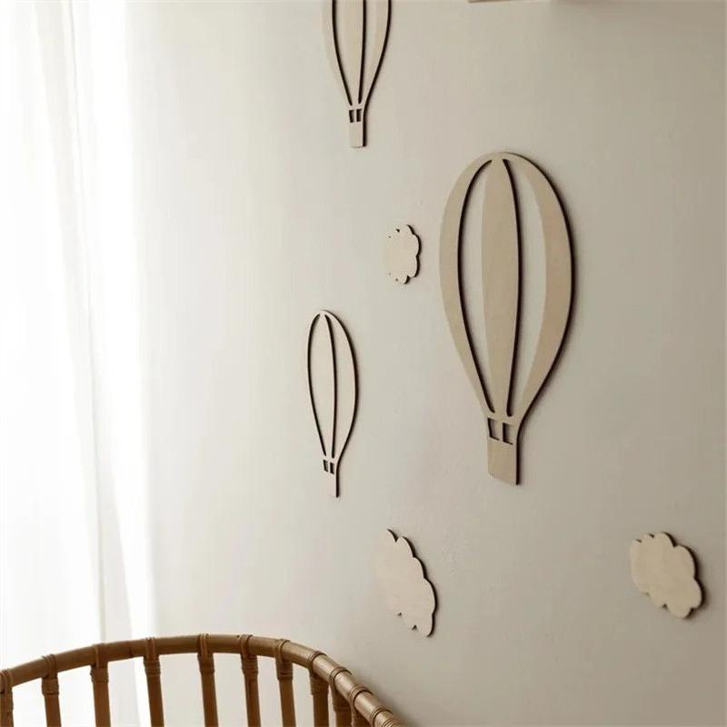 1set Creative Hot Air Balloon Wooden Plaque Wood Chip Wall Decor Living Room Bedroom Home Ornament Craft Rustic Boho Chic