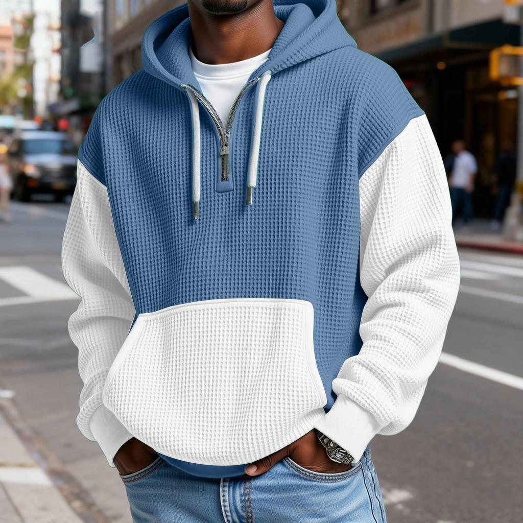 Sudadera con Capucha para Hombre de Moda Trendy con Media Cremallera, Pulóver, Textura Polar Gruesa