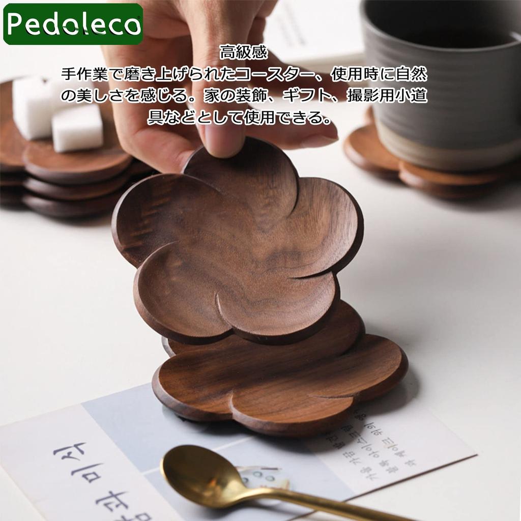 Pedoleco Untersetzer aus Holz, 3-teiliges Set, Pflaumenblütenform, 9,59,51cm, Schwarznuss, Handgefertigt, Stilvolle Teeuntersetzer, Dessertteller, Dick, Wasserdicht,