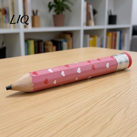 Unique Pencil Design Giant Pencil, Extra Large Writable with Colorful Romantic Desk Decor Pattern Printed, Oversized for School Office Supplies Heart