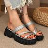 Fashion Summer Women Slippers Round Toe Slip-On Leather Comfortable Shoes Fashion Platform Sandals Roman Style Slippers Slides Women