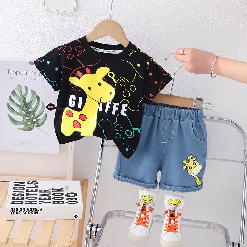 Trendy Kids Summer Giraffe Polka Dot Two-Piece Set for Boys L - 100cm чёрный