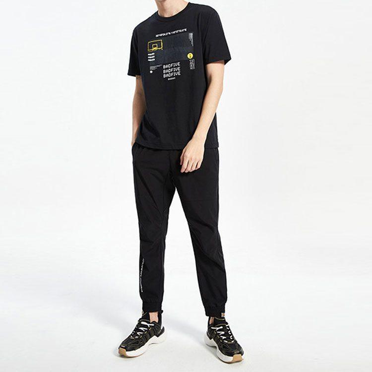 Li Ning Sports Basketball Collection T Shirts Men's Black Crew Neck Moderate Straight Fit AHSQ217-4