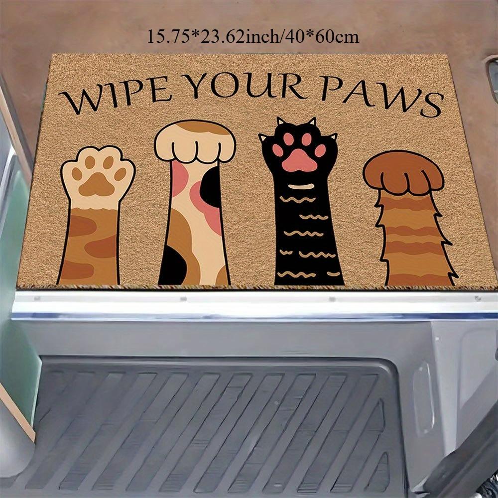 Cute Paw Print Doormat - Wipe Your Paws Lettering Non-Slip Flannel Floor Mat for RV & Home Entryway-Washable Indoor Outdoor Rug