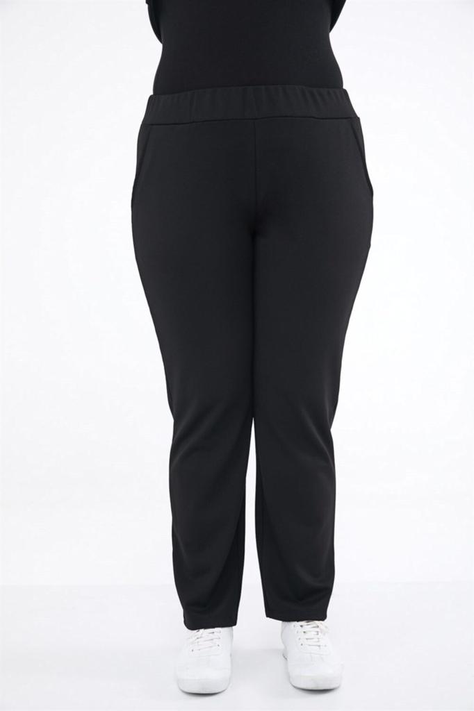 Damen Stil Übergröße Hose Schwarz Röhrenbein Strickhose