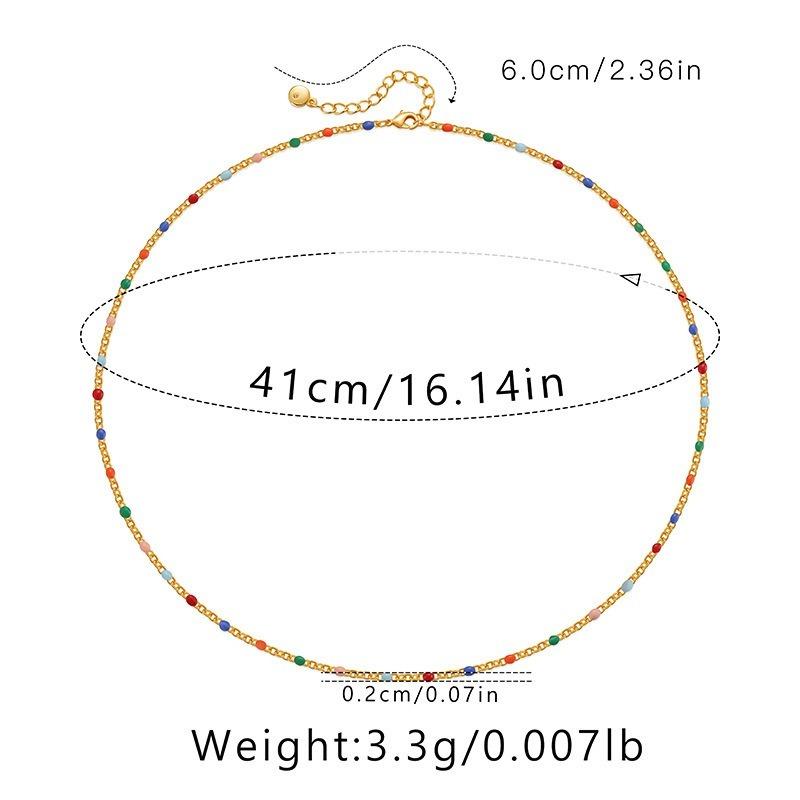 Gold Plated Dainty Mini Rainbow Enamel Bead Station Choker Necklace