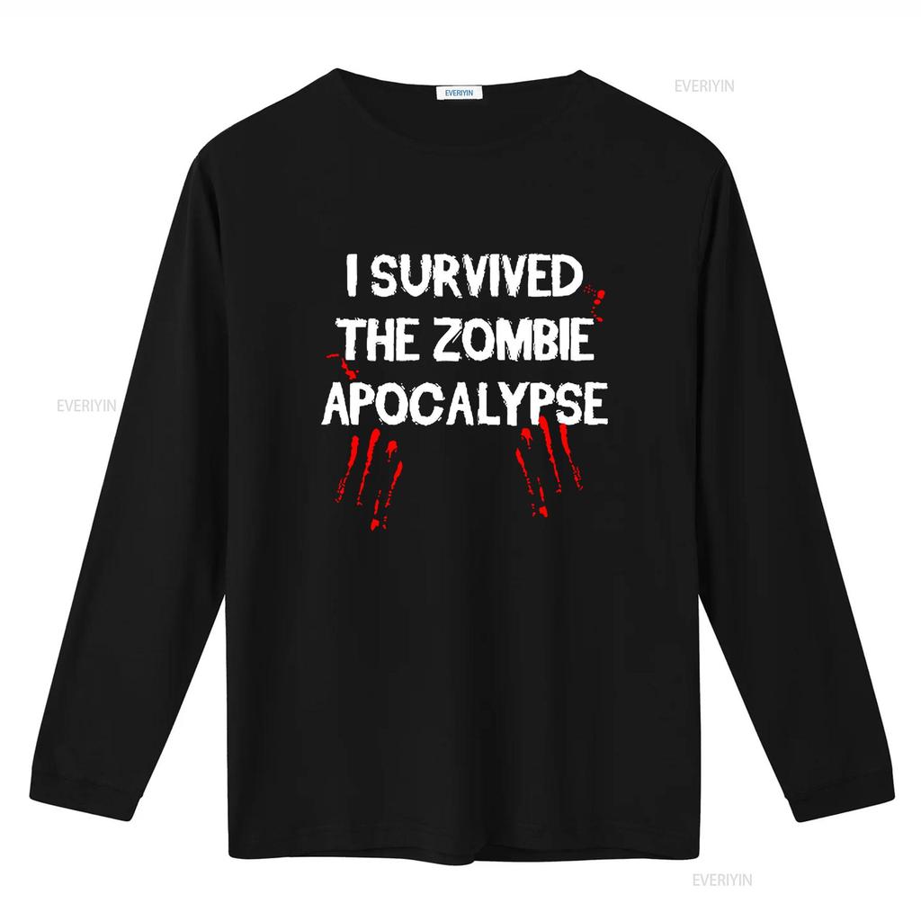 I Survived The Zombie Apocalypse T Shirt Funny Zombies Outbreak Response Team Halloween Costume Gag Novelty with Blood Vintage
