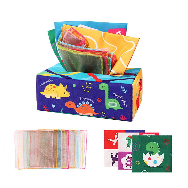 Fun Cartoon Unbreakable Cloth Book Ring Paper Tissue Box Toy - Montessori Baby Toys For 6-12 Months 1 Year Old Boy Girl