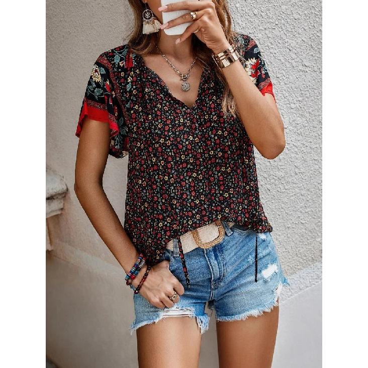 Reise Neues Damen Retro Bedrucktes Hemd Lässig Frühling Und Sommer Atmungsaktiv Kühl Sexy Täglich Date Kurzärmeliges T-Shirt Top