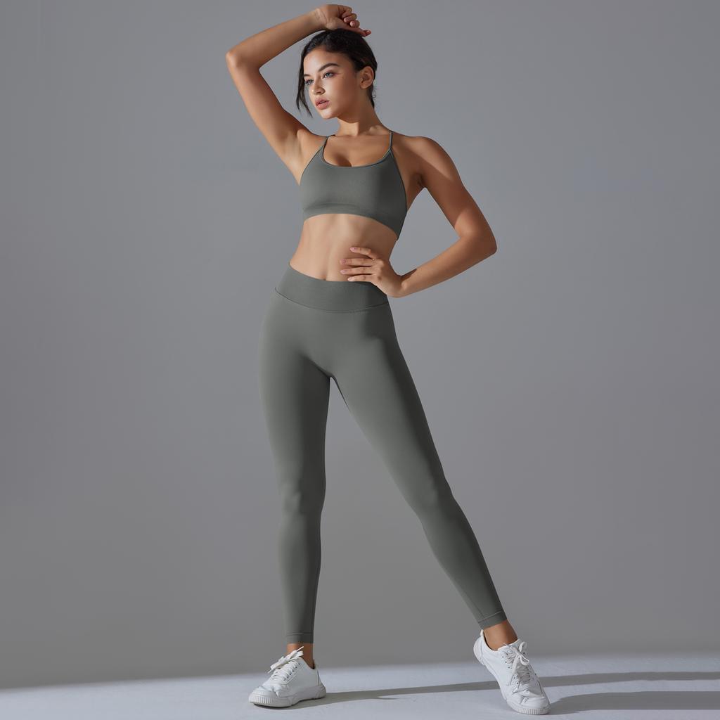 Sømløs Yoga-antrekk Auroth Kvinner Sportsweat Rygg Cross BH Høy midje Gym Running Leggings Fitness Set