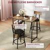 3-Piece Dining Set with Bar Table and 2 Chairs, Small Kitchen Set with Side Shelves, MDF, Metal, Black