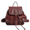 Studded Leather Backpack Women's Fashionable Vintage Style Bag with Adjustable Straps and Multiple Pockets