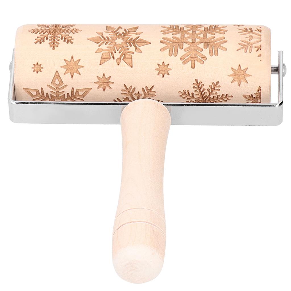 Christmas Rolling Pin Wooden Christmas Engraved Embossing Rolling Pin Dough Stick Baking ToolLarge Snowflake