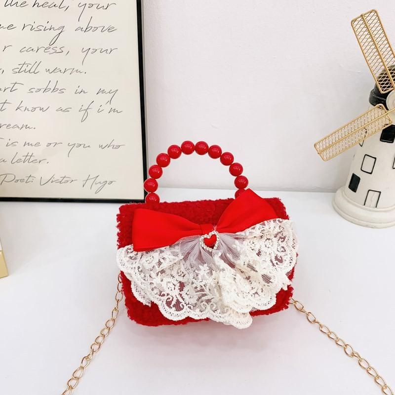 Red Girls Enchanting Shoulder Bag With Chic Bow And Tassel Accents Kids For
