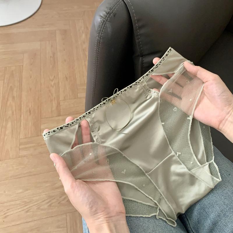 Ladies Spring Summer Sexy Lace 10A Anti-bacterial Love Mesh Low Rise Panties