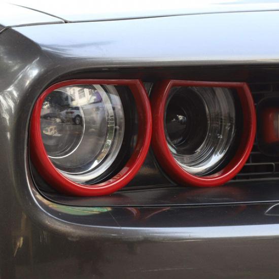 4pcs Car Headlight Frame Cover Bezel Trim for 2015-20 Dodge Challenger, ABS Red