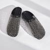 2025 summer new flat-bottomed bag head half slippers women's golden fishing net full of diamonds hollow sandals wear light single shoes