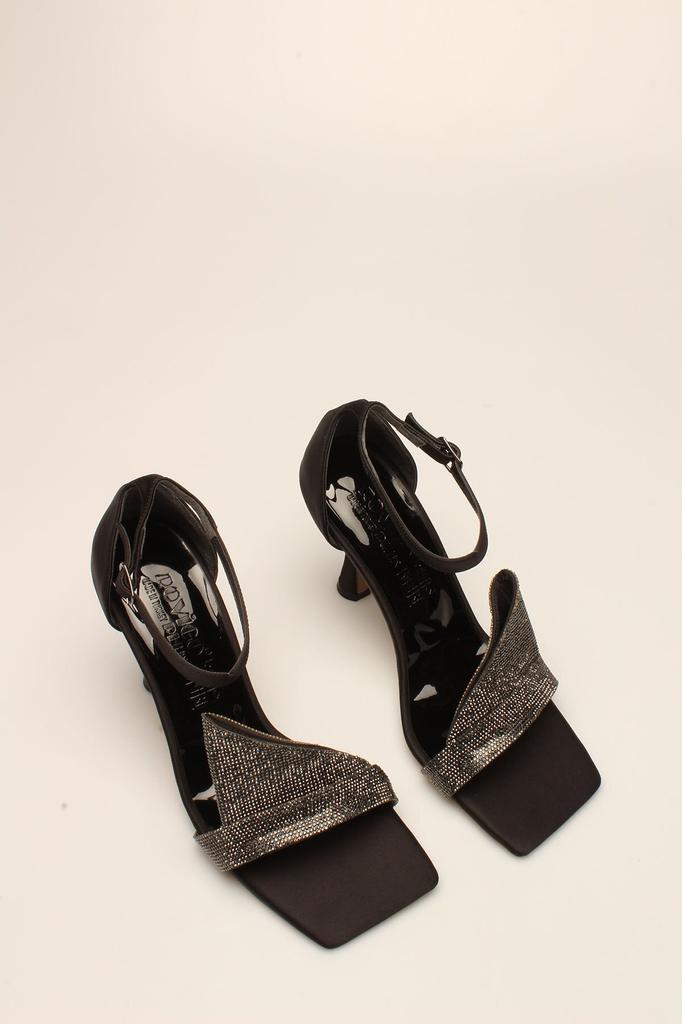 Women's Fashion Classic High Heels Black Satin Stone Heels