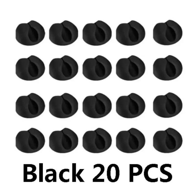 

20Pcs Round Cord Clips Silicone Winder Organizer Cable Clip Desk Tidy Management Wire Holder for Car USB Charging Tablet Wires чорний