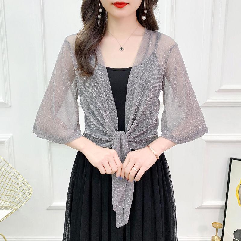 Women's Versatile Mesh Cardigan: Summer Camisole Dress Cover-up, Tie-up Shawl, Short Fashion Jacket