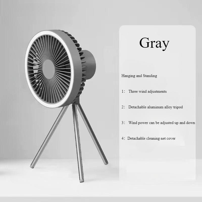 

USB-вентилятор для кемпинга на открытом воздухе, настольный вентилятор со светодиодной подсветкой, портативный перезаряжаемый многофункциональный мини-вентилятор серый