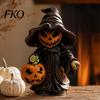 Small Halloween Pumpkin Decor Witch Statue with Pumpkin, Cute in Pointed Hat & Black Robe, Resin Gothic 3D Carving Decoration Tabletop for Desk
