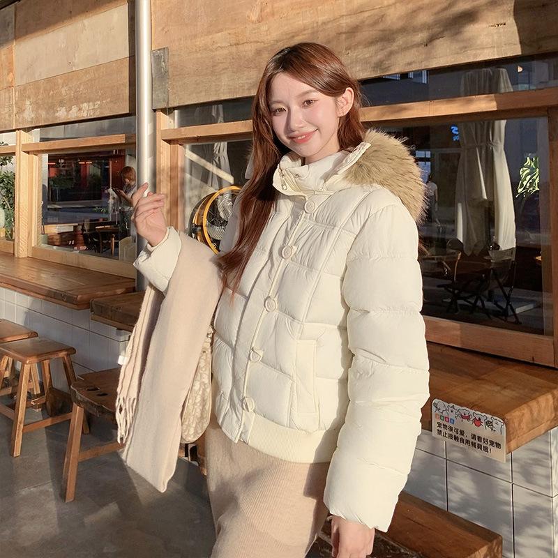 

Winter Down Cotton Jacket, Women, Short Style, Big Fur Collar, Hooded Cotton Jacket, Thick, Cotton Coat, Bread Jacket XL [136-77.5 kg]