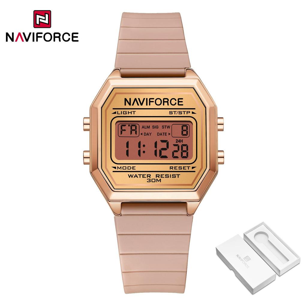 NAVIFORCE Lightweight Digital Watch for Lady Women Silicone Strap Night Pattern Alarm Calendar Chronograph Waterproof Ladies Casual Watch NF5063T