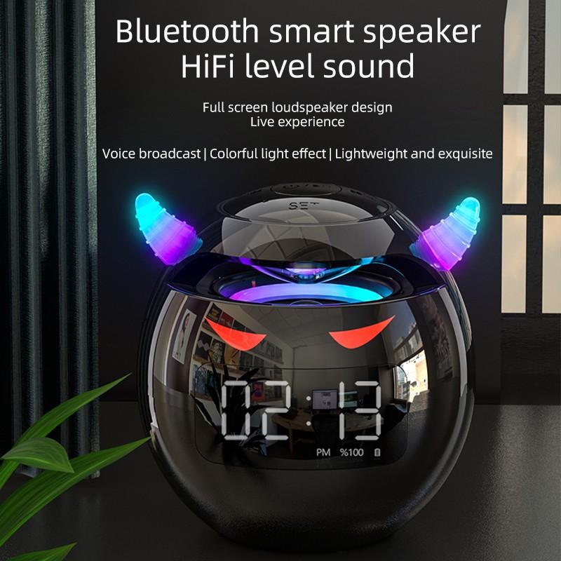 Portable Cute Little Devil AI Smart Bluetooth Speaker 3D Stereo Subwoofer Mini LED Digital Clock Alarm Clock Waterproof HIFI Music Box