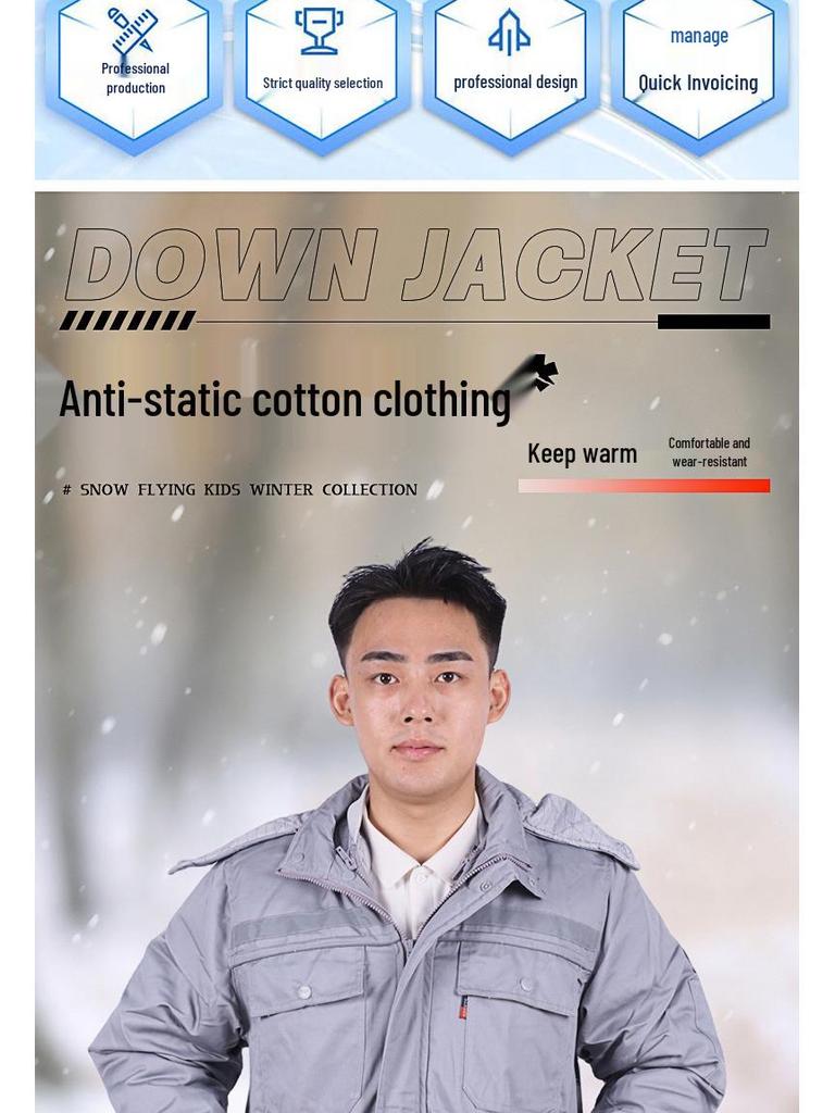 Men's Winter Antistatic Reflective Cotton-Padded Jacket for Cold Storage Workwear
