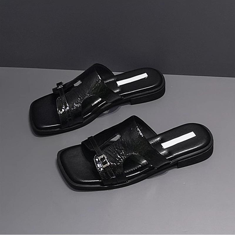 Fashion Women Square Toe Sandals Flats Slippers Summer Woman Shoes 2025 Trend Beach Flip Flops Casual Shoes Comfort Open Toe Slides Lady