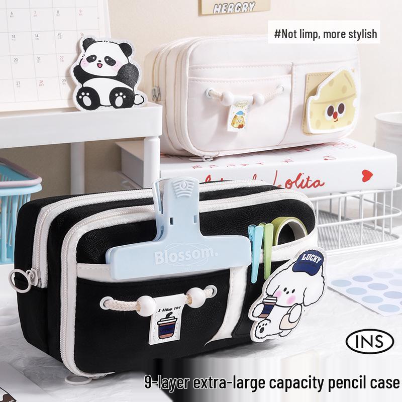 Milk-Huhu High-End Large Capacity Velcro Pencil Case for Middle School Students