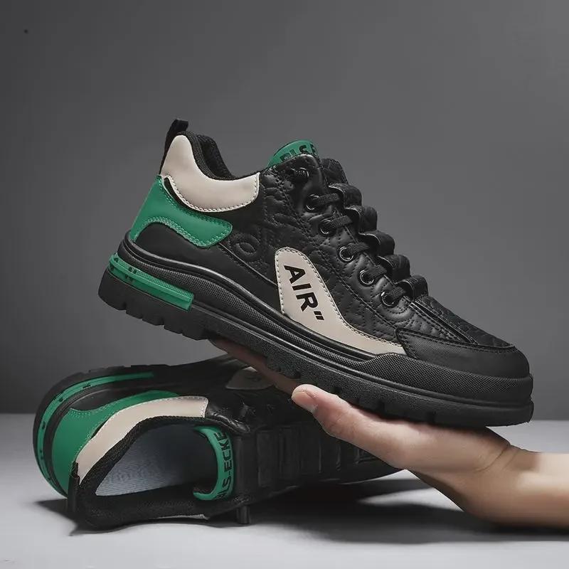 

Мужские кроссовки средней высоты 2024 осень/зима — кожаные кроссовки с толстой подошвой 44