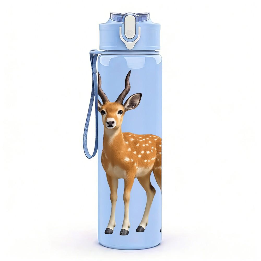 1PC Forest Deer Animal 750ml Color Plastic Sports Water Bottle Leakproof Flip Straw Lid Suitable for Sports Office Home Use