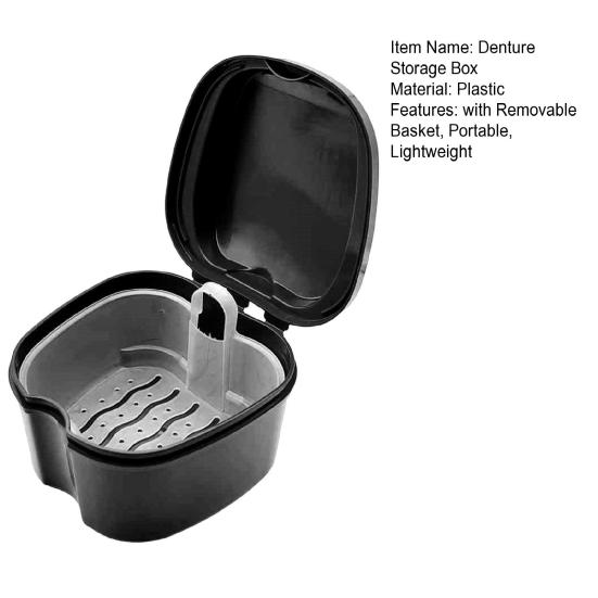 Dentures Case Portable Soaking Denture Bath Box with Strainer Basket Invisible Brace Retainer Mouth Guard Dental Aligner Container Holder