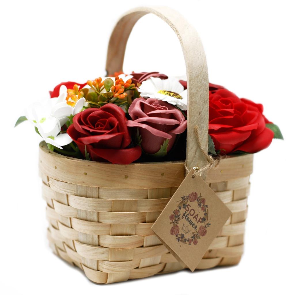 Soap Flower Bouquet Large Red Wicker Basket