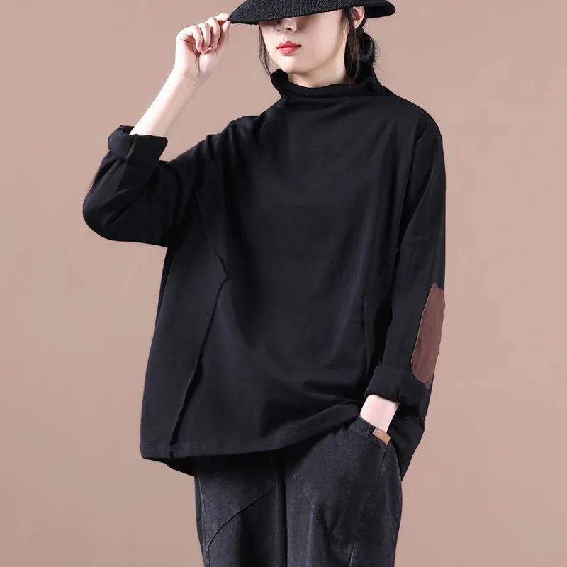Autumn New Loose Half Turtleneck Solid Color Cotton T-shirt Korean Style Bottoming Shirt Versatile Top
