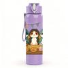 1PC Three Relaxed Cartoon Cats 750ml Color Plastic Sports Water Bottle Leakproof Flip Straw Lid For Sports Office Home Use