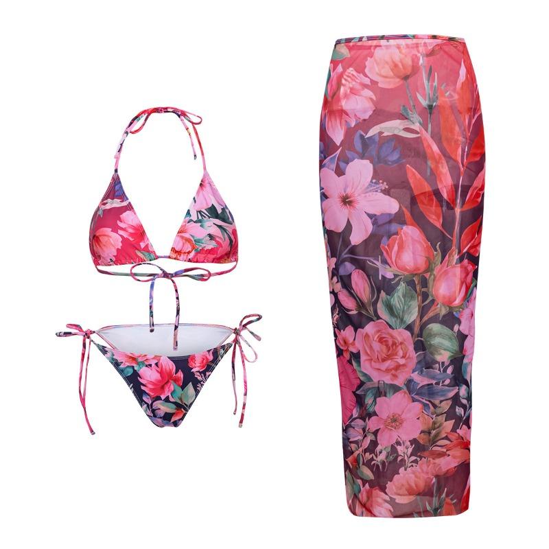 New women's three-piece swimsuit lily print bikini premium sexy dress
