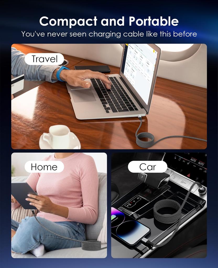 Magtame Lightning to Magnetic to 3A Fast MFi iPhone Charging Cable with Memory Compatible with iPhone Pro USB-C Cable, Adsorption, Tangle-Free, Type-C
