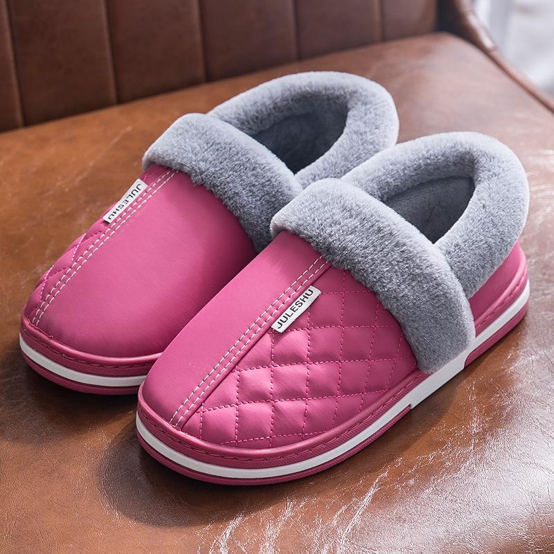 Waterproof leather surface, non-slip and warm home indoor cotton slippers, bag heel comfortable cotton mop home cotton shoes